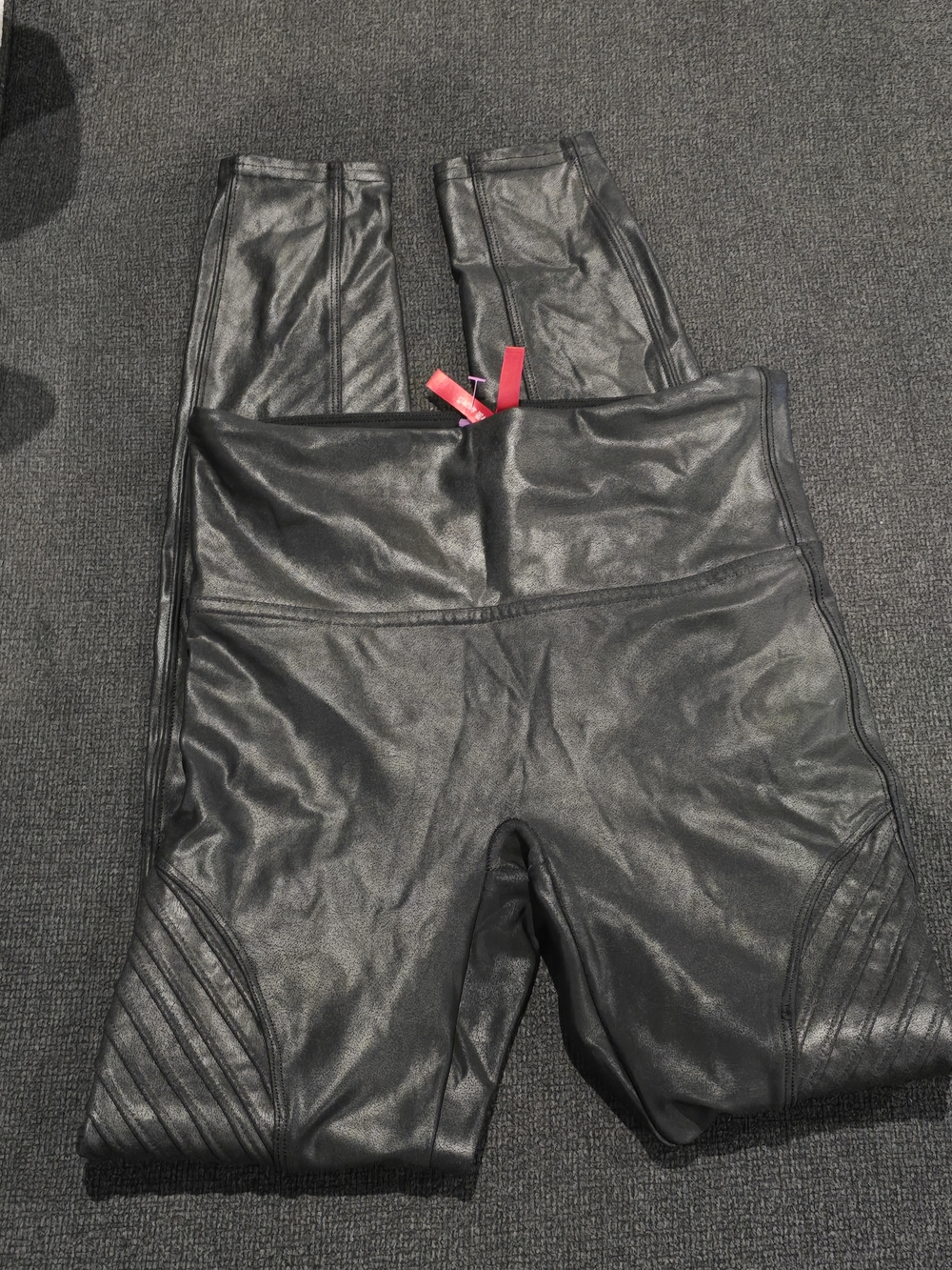 SPANX Black Faux-Leather Moto Leggings